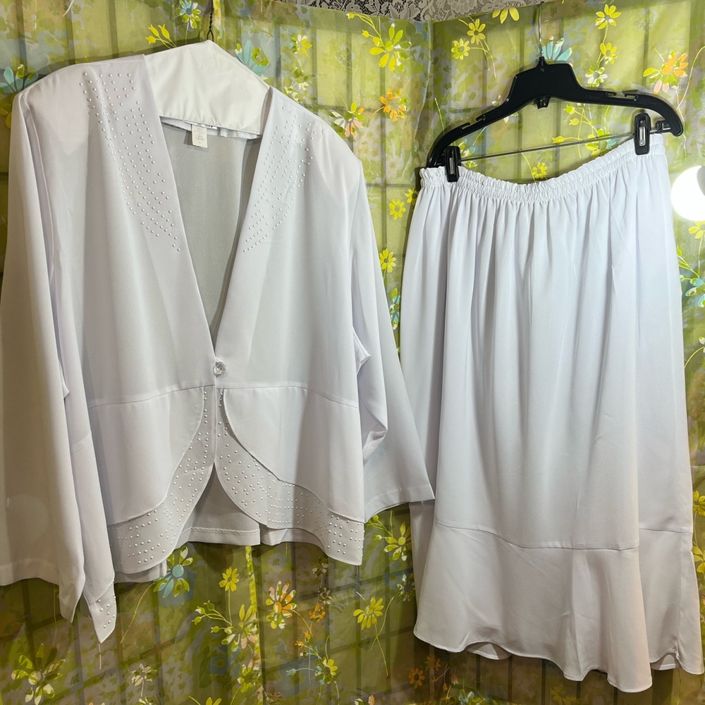 Excellent Vintage Hosanna Design 2 Piece White Skirt Set Sz 5XL